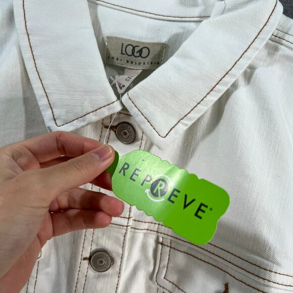 LOGO by Lori Goldstein 3/4 Sleeve Denim Jacket White Size Reg 16 - Picture 4 of 10